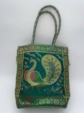 Green Peacock Jacquard Tote Bag
